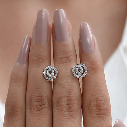 Pave Set Round Cut Natural Diamond Spiral Earrings