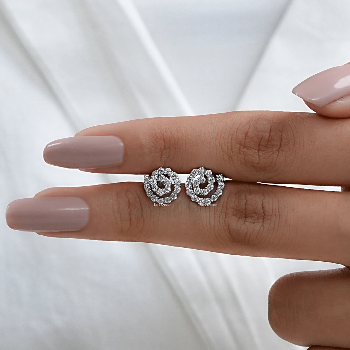 Pave Set Round Cut Natural Diamond Spiral Earrings