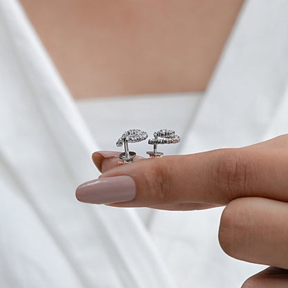 Pave Set Round Cut Natural Diamond Spiral Earrings