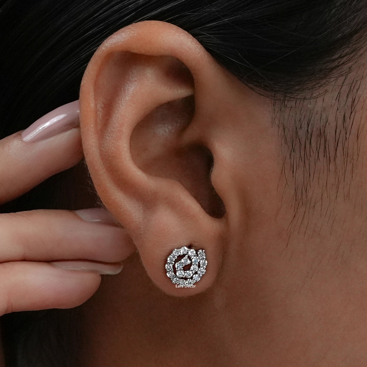Pave Set Round Cut Natural Diamond Spiral Earrings