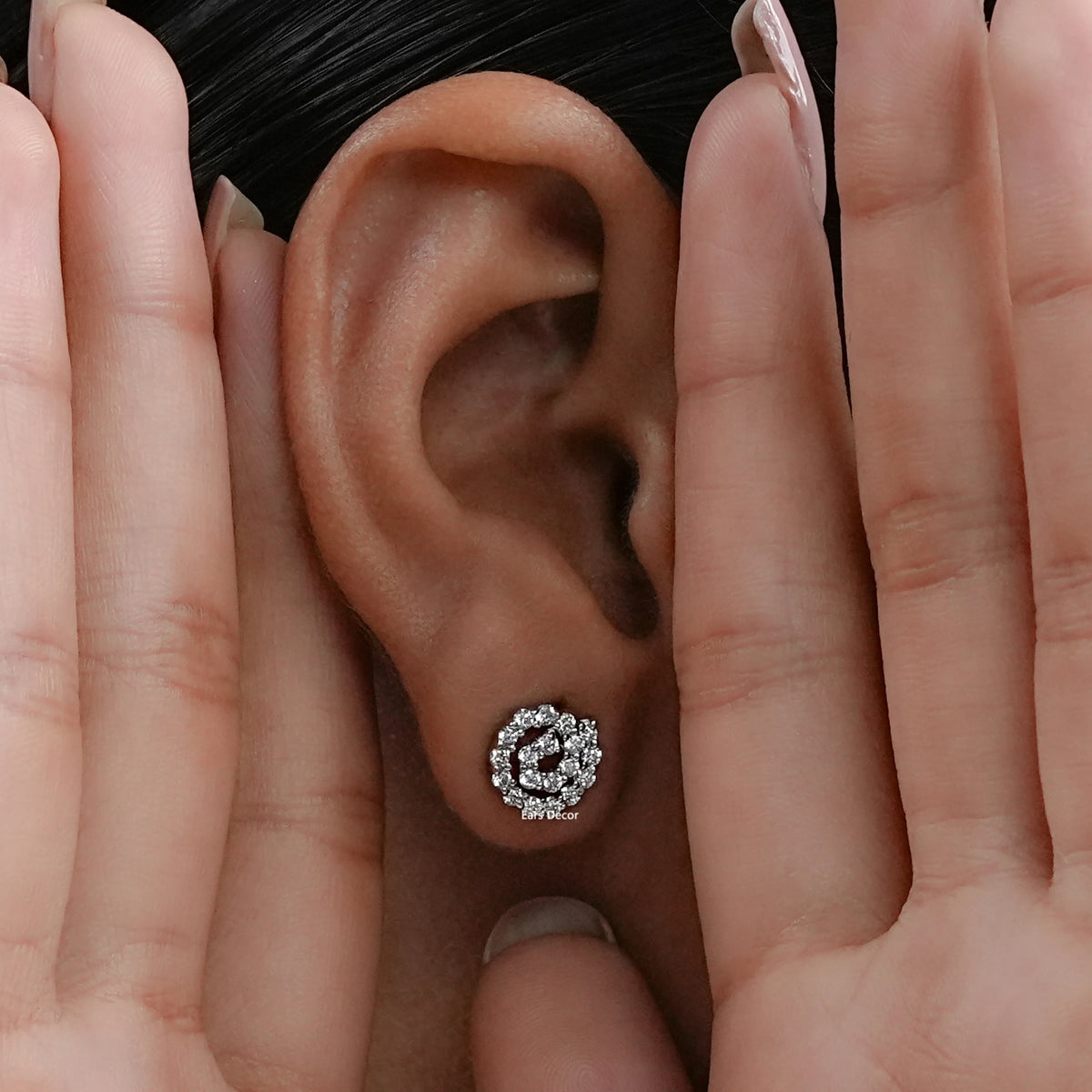 Pave Set Round Cut Natural Diamond Spiral Earrings