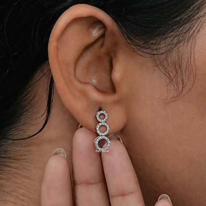 Round Lab Diamond Open Tri Circle Dangle Drop Earrings