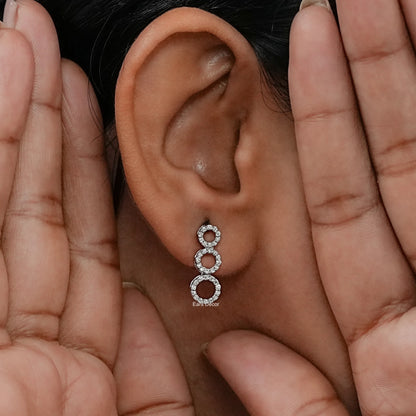 Round Lab Diamond Open Tri Circle Dangle Drop Earrings