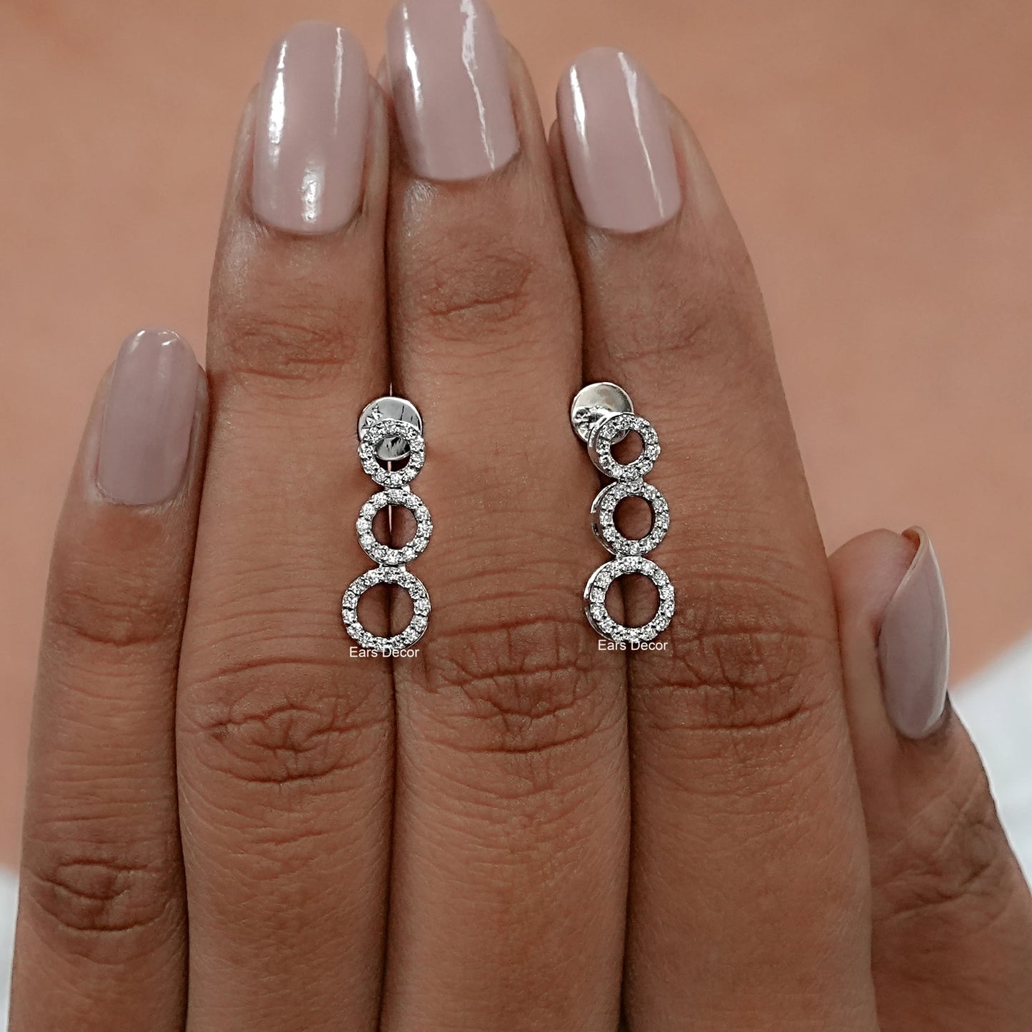 Round Lab Diamond Open Tri Circle Dangle Drop Earrings