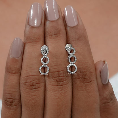 Round Lab Diamond Open Tri Circle Dangle Drop Earrings