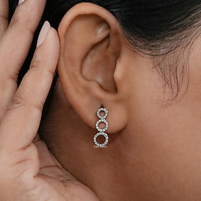Round Lab Diamond Open Tri Circle Dangle Drop Earrings