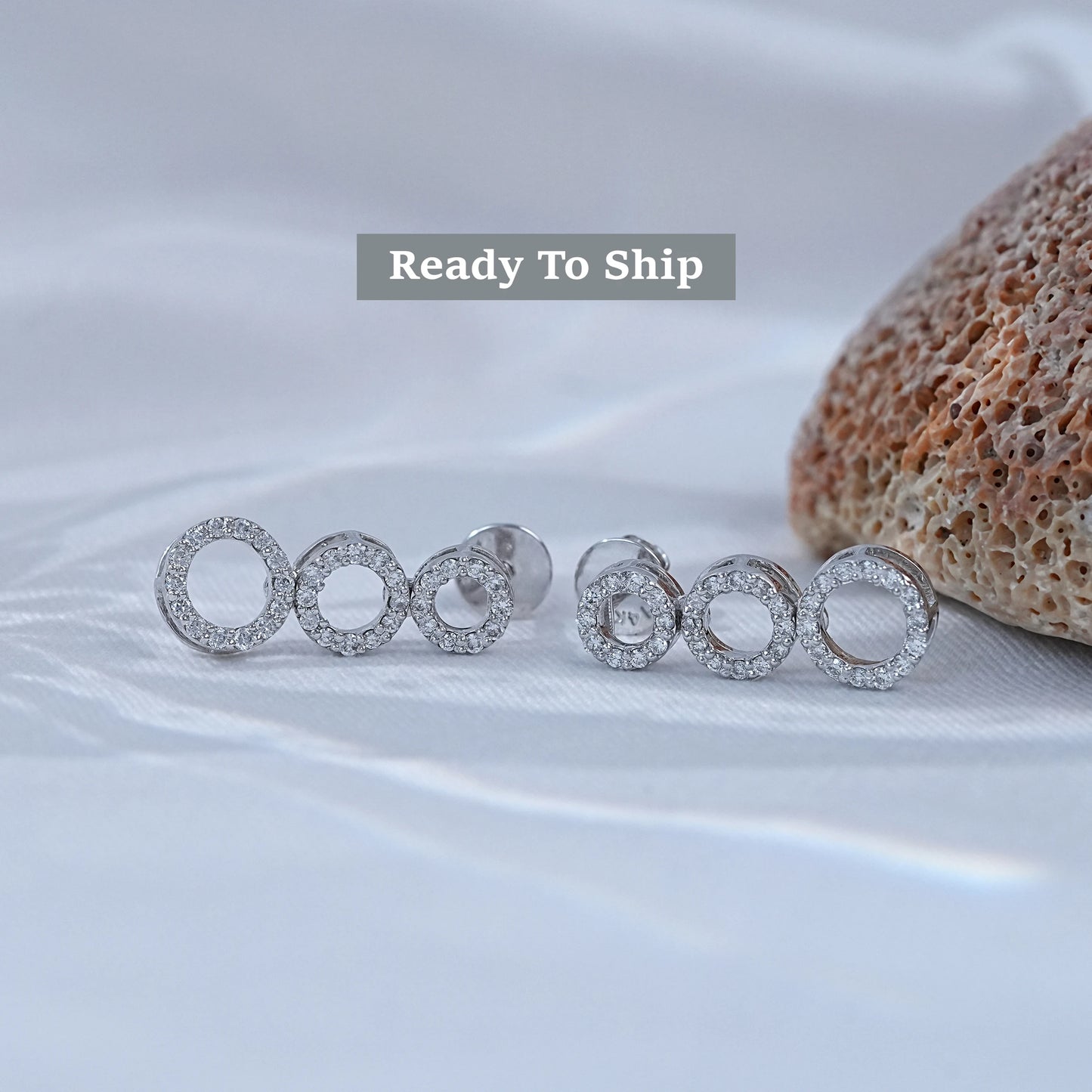 Round Lab Diamond Open Tri Circle Dangle Drop Earrings