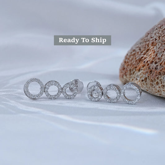 Round Lab Diamond Open Tri Circle Dangle Drop Earrings