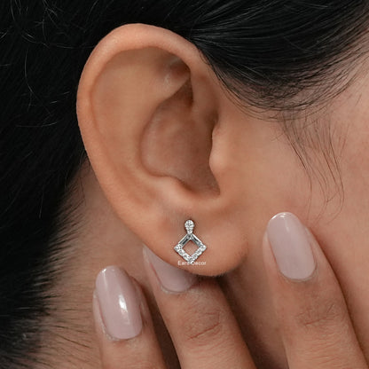 Square Shape Round Lab Diamond Dangle Earrings