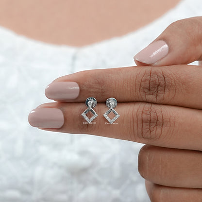 Square Shape Round Lab Diamond Dangle Earrings