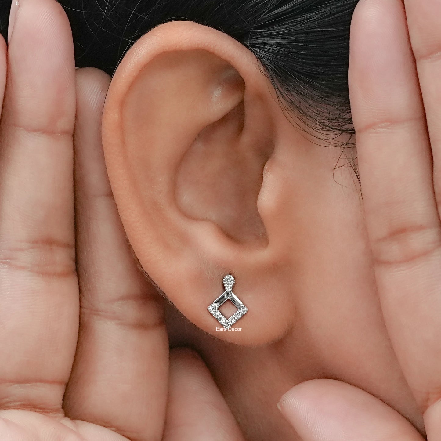 Square Shape Round Lab Diamond Dangle Earrings