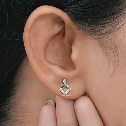 Square Shape Round Lab Diamond Dangle Earrings