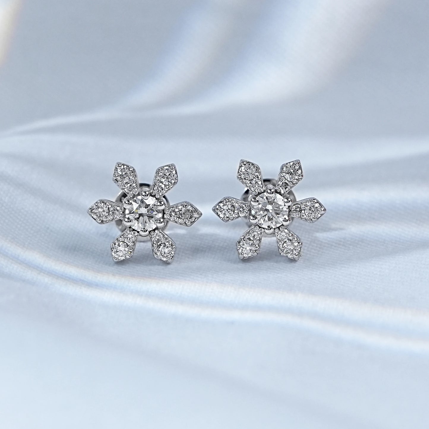 Round Cut Lab Diamond Dainty Flower Stud Earrings