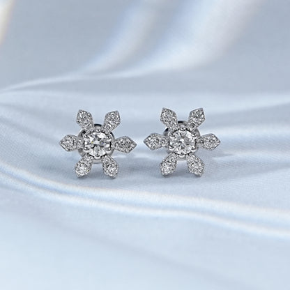 Round Cut Lab Diamond Dainty Flower Stud Earrings