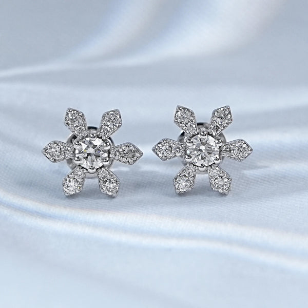 Round Cut Lab Diamond Dainty Flower Stud Earrings