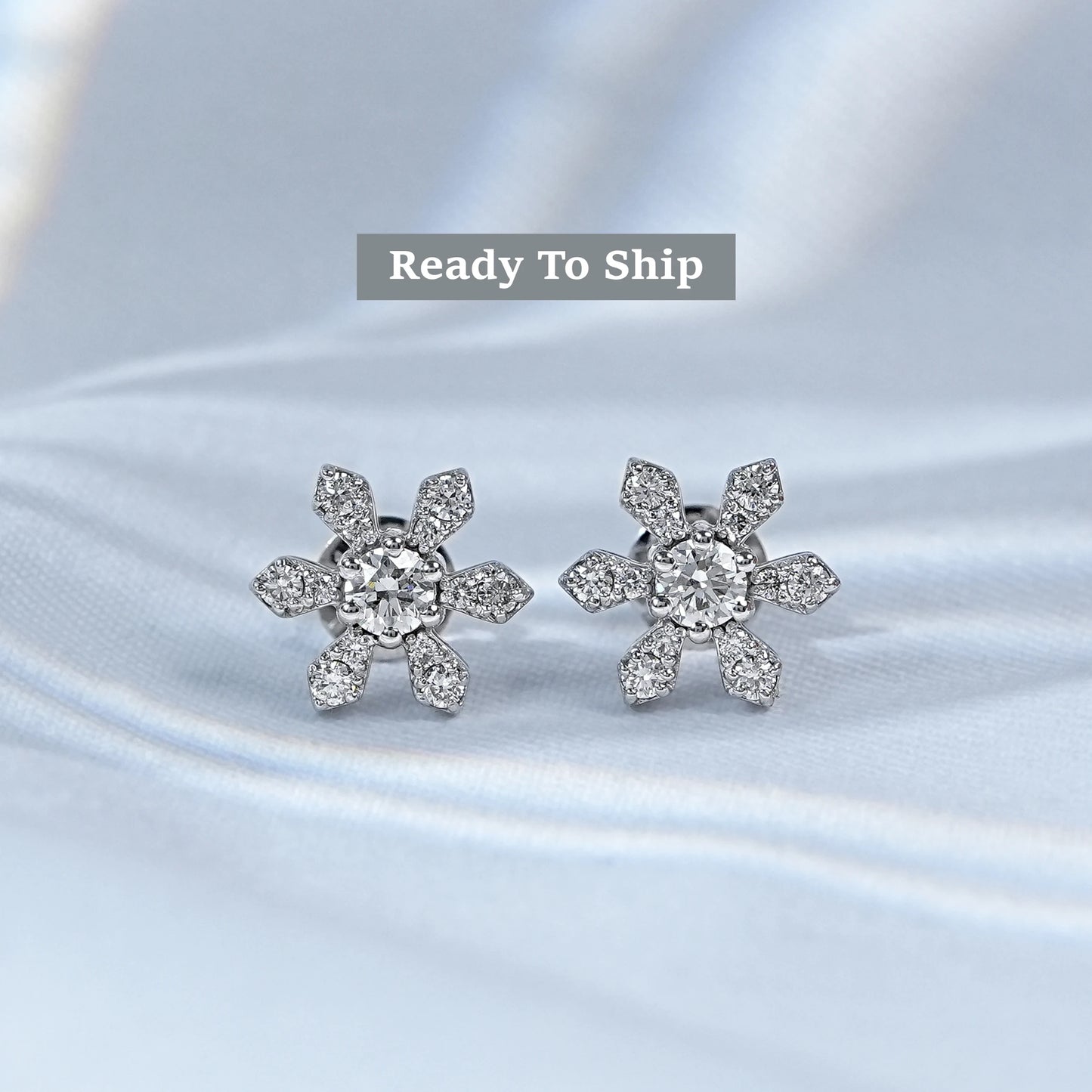 Round Cut Lab Diamond Flower Stud Earrings