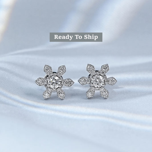 Round Cut Lab Diamond Flower Stud Earrings