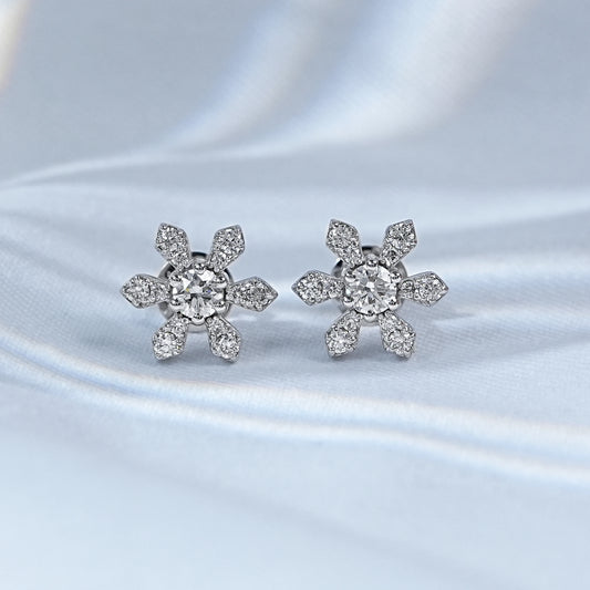 Round Natural Diamond Flower Stud Earrings