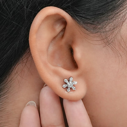 Round Cut Lab Diamond Flower Stud Earrings