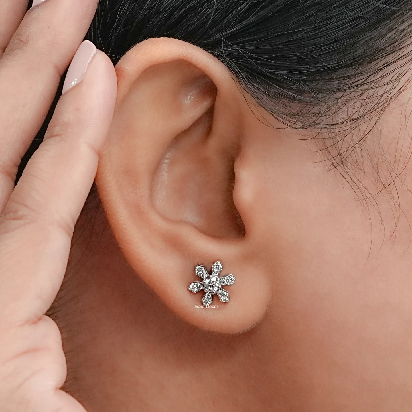 Round Cut Lab Diamond Flower Stud Earrings