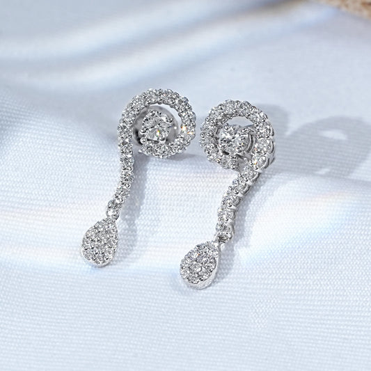 Round Natural Diamond Swirl Dangle Earrings