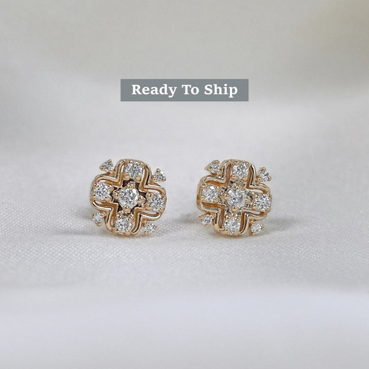 Lab Diamond Round Cut Cluster Earrings