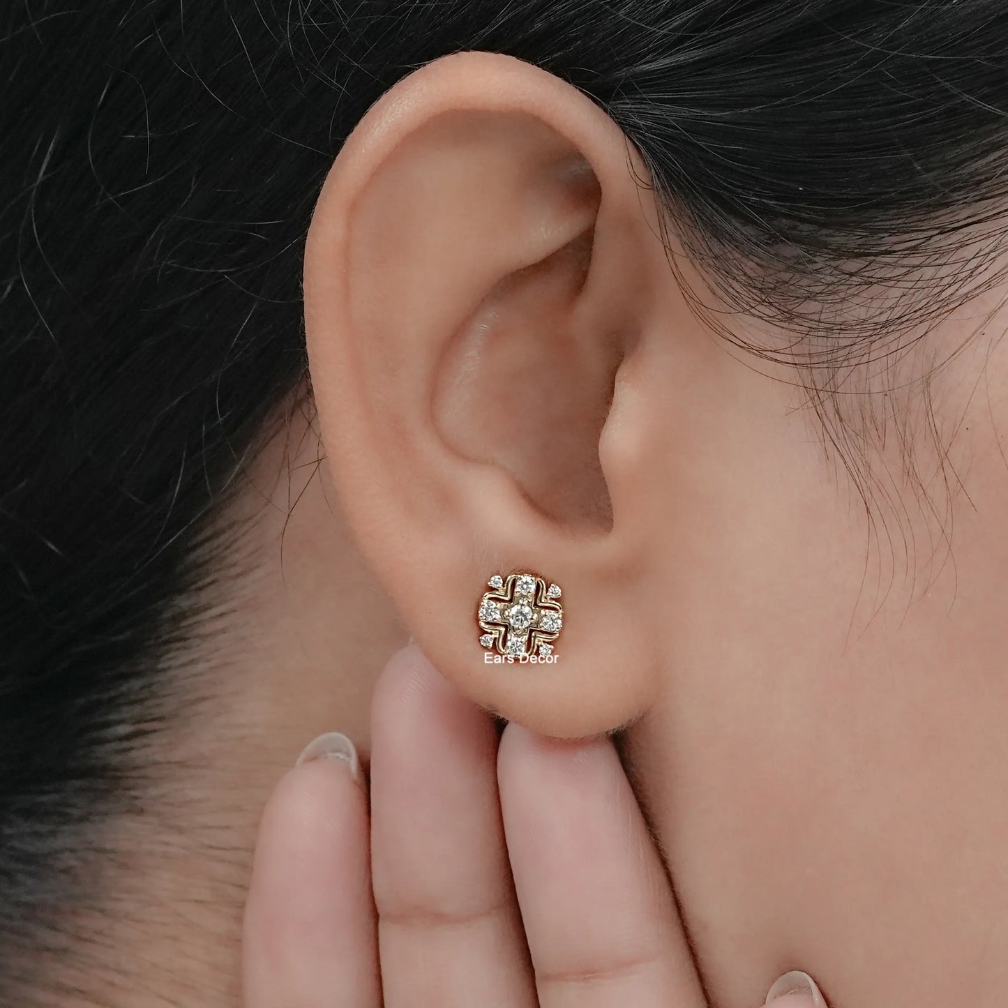 Round Cut Lab Diamond Cluster Earrings