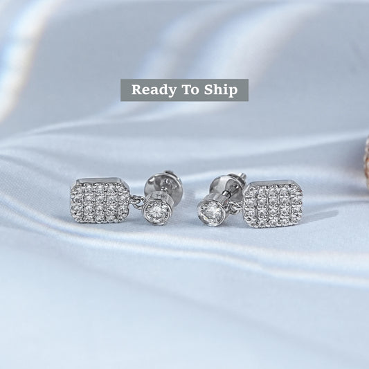 Round Lab Diamond Square Cluster Dangle Earrings