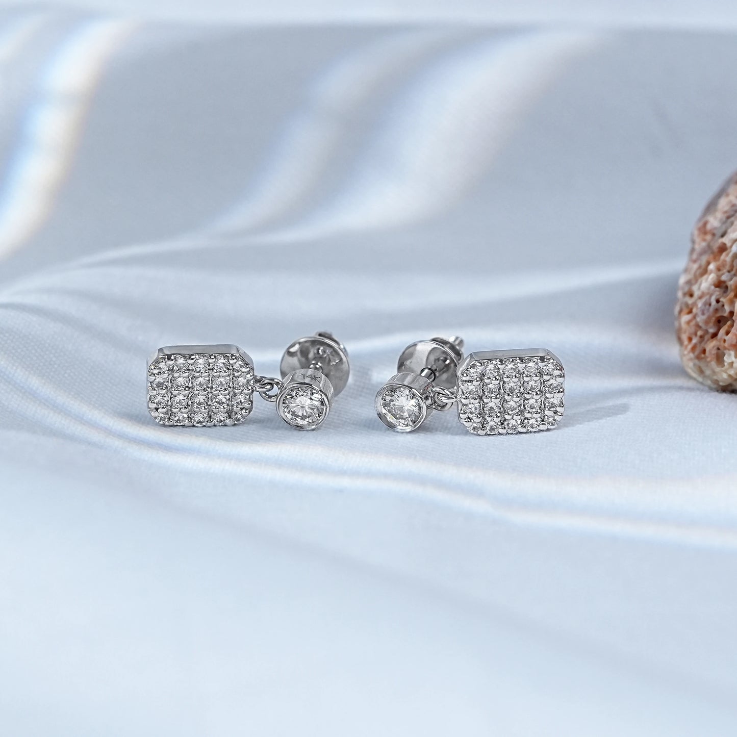 Square Cluster Round Natural Diamond Dangle Earring