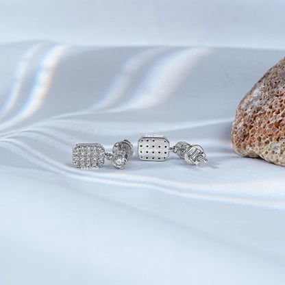 Round Lab Diamond Square Cluster Dangle Earrings