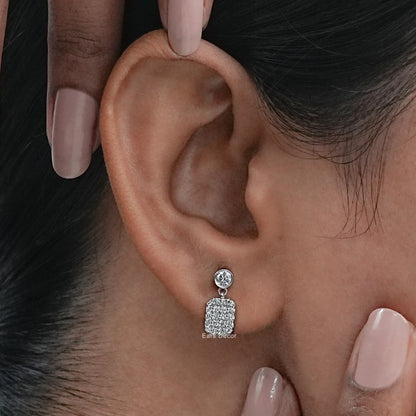 Round Lab Diamond Square Cluster Dangle Earrings