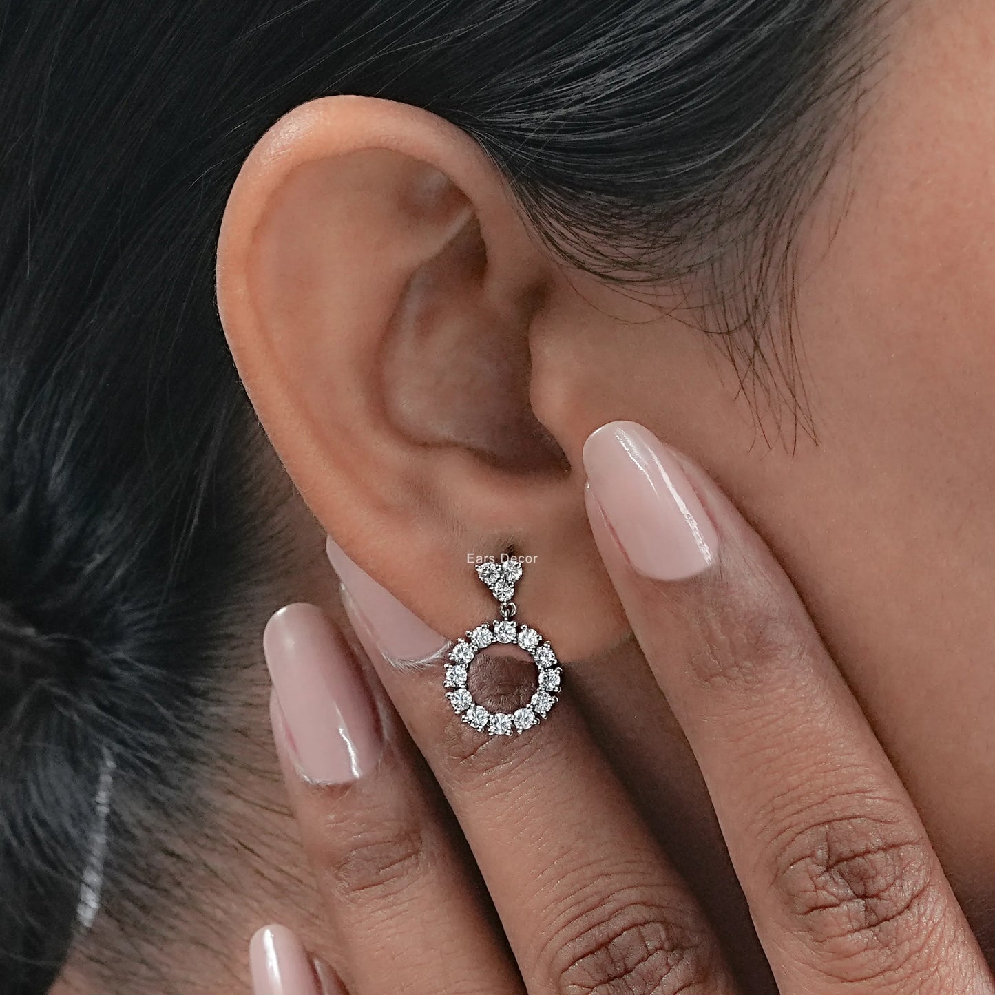 Round Open Circle Lab Grown Diamond Dangle Earrings