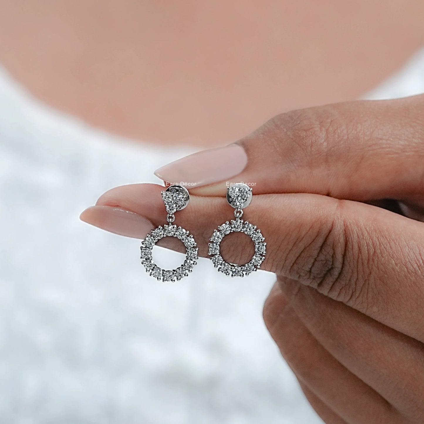 Round Open Circle Lab Grown Diamond Dangle Earrings