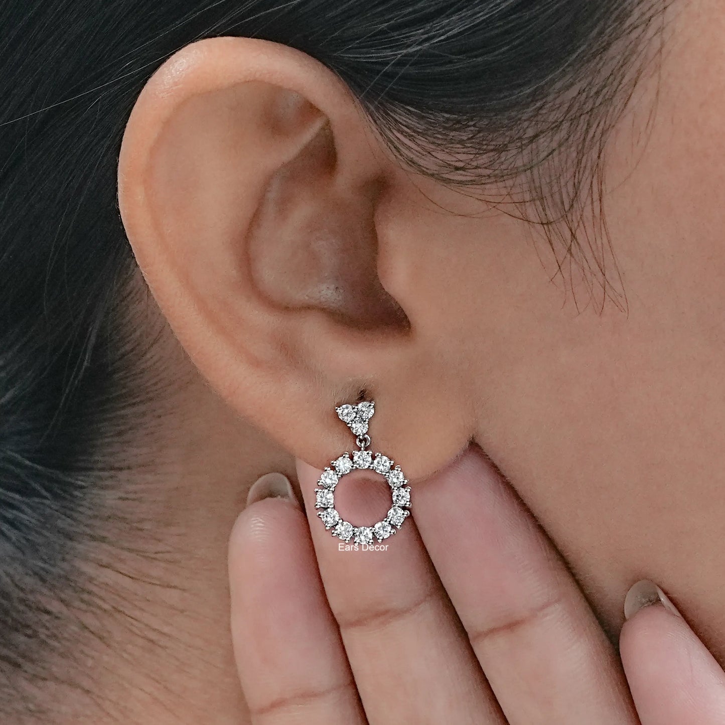 Round Open Circle Lab Grown Diamond Dangle Earrings