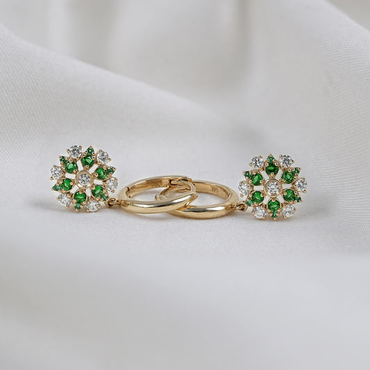 Emerald Round Gemstone And Diamond Petite Dangle Earrings