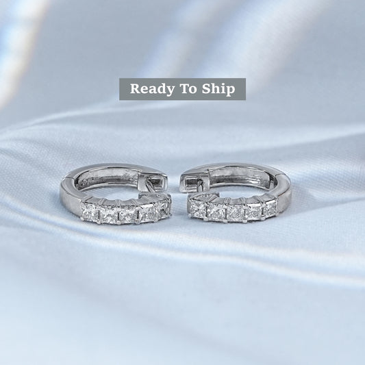 Princess Cut Lab Diamond Huggie Hoop Earrings