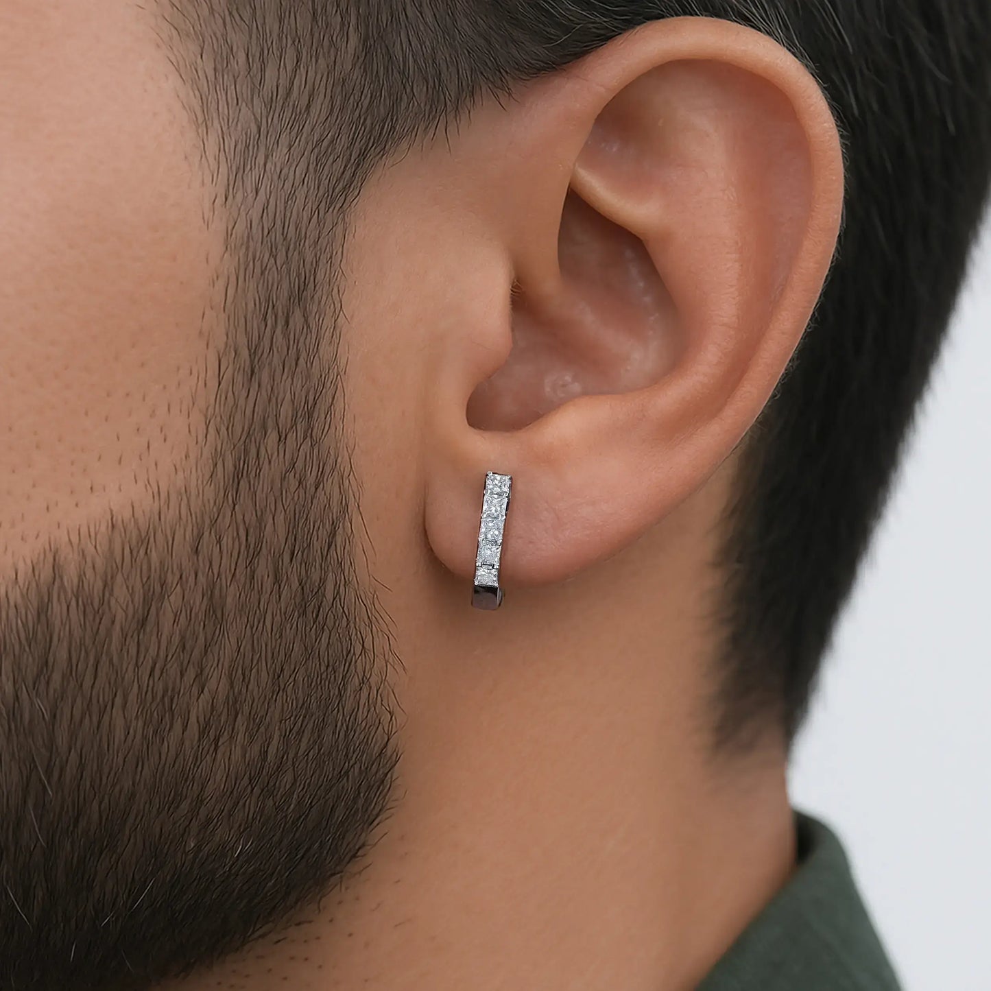 Princess Cut Lab Grown Diamond Men's Hoop Earrings