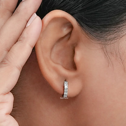 Princess Cut Lab Diamond Huggie Hoop Earrings