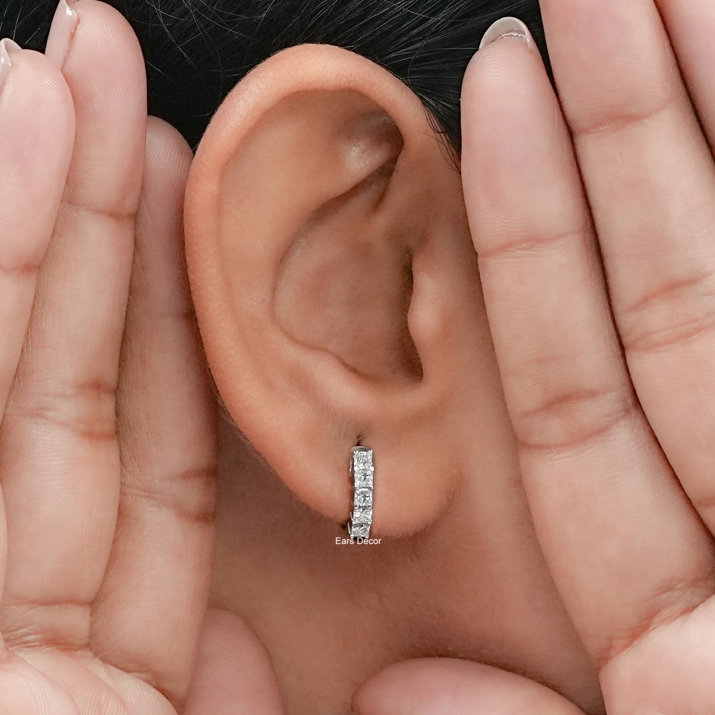 Princess Cut Lab Diamond Huggie Hoop Earrings