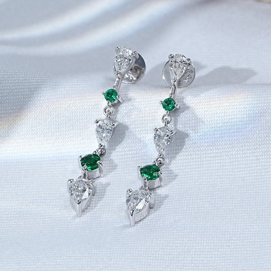 Lab Diamond Round Gemstone Dangle Drop Earrings