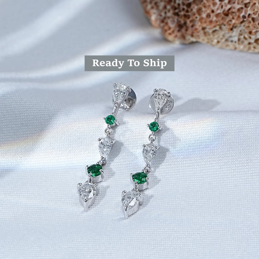 Lab Diamond Round Gemstone Drop Earrings