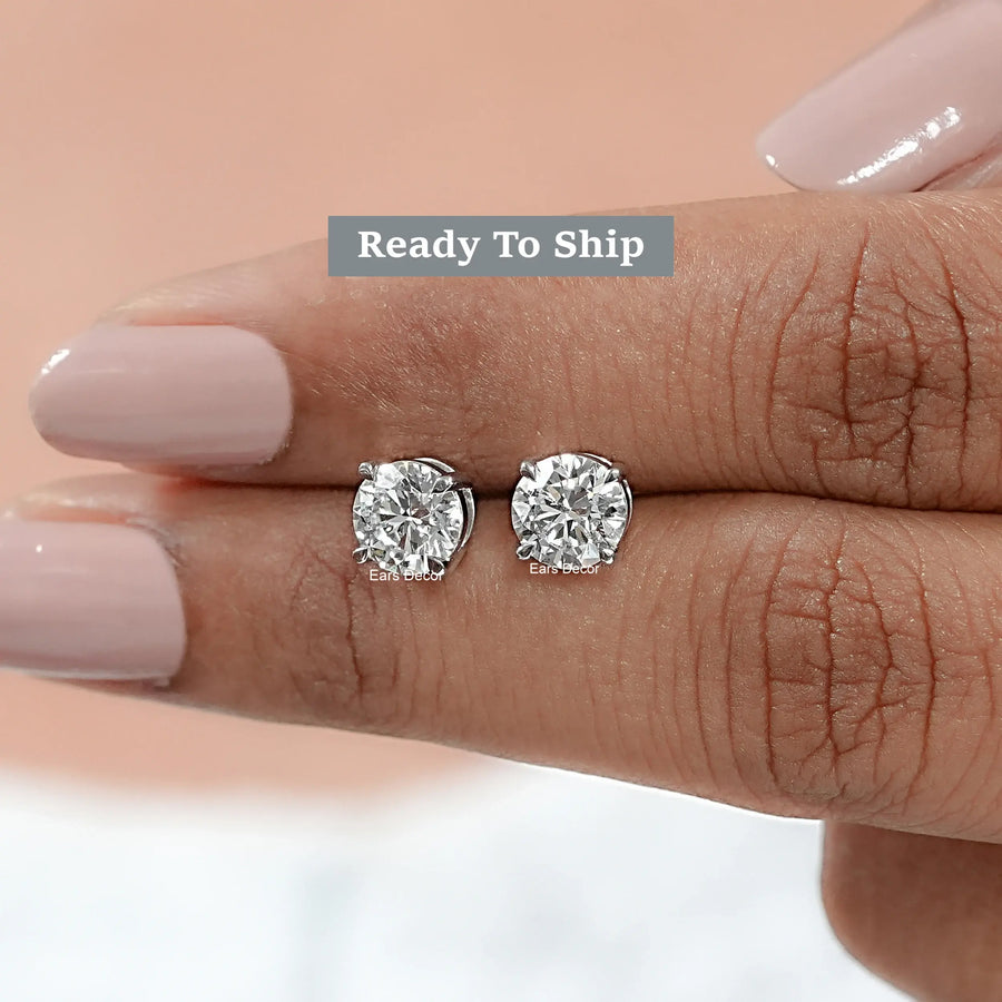 Round Cut Lab Diamond Solitaire Stud Earrings
