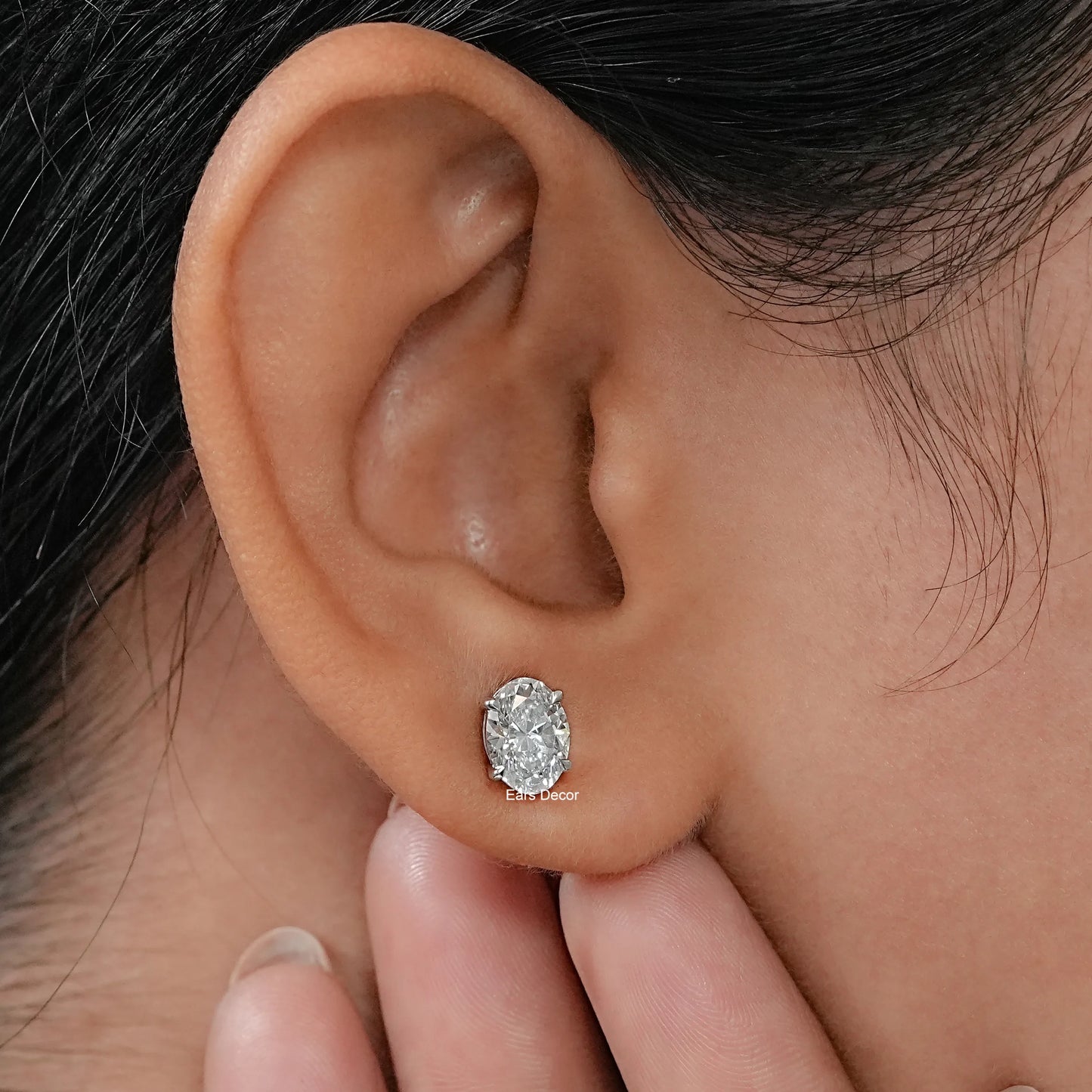 Oval Cut Natural Diamond Solitaire Stud Earrings