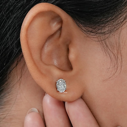 Oval Cut Natural Diamond Solitaire Stud Earrings