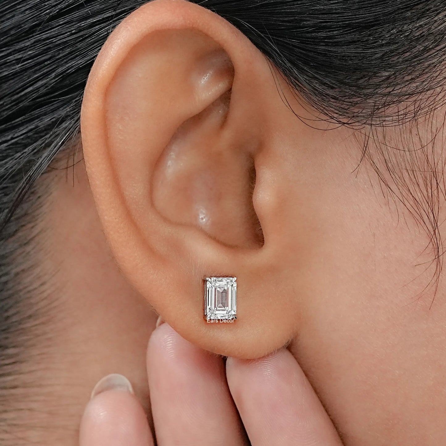 Emerald Cut Natural Dimond Stud Earrings