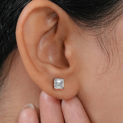 Asscher Cut Natural Diamond Dainty Stud Earrings