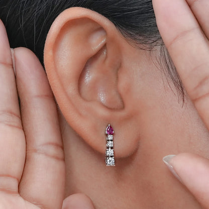Pear Ruby and Round Diamond Tennis Earrings