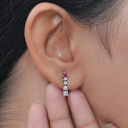 Pear Ruby And Round Diamond Tennis Drop Earrings