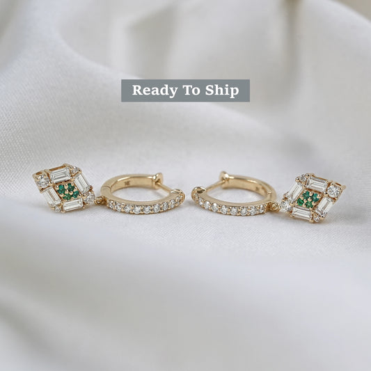 Gem Round Cut And Baguette Lab Diamond Drop Earrings