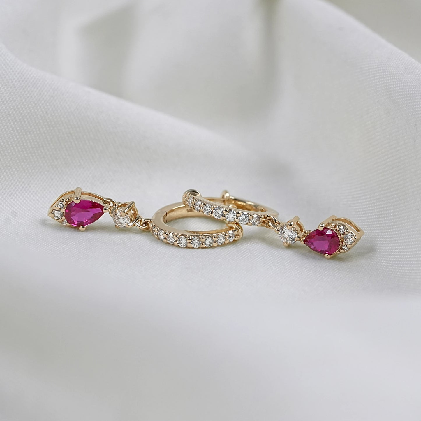 Pear Cut Ruby Gemstone Dangle Hoop Earrings